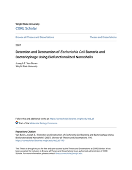 Detection and Destruction of Escherichia Coli Bacteria and Bacteriophage Using Biofunctionalized Nanoshells