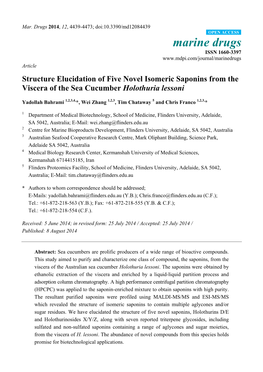 Structure Elucidation of Five Novel Isomeric Saponins from the Viscera of the Sea Cucumber Holothuria Lessoni