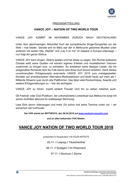 Vance Joy Nation of Two World Tour 2018