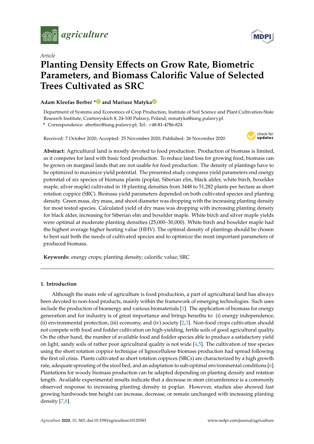 Planting Density Effects on Grow Rate, Biometric Parameters, And