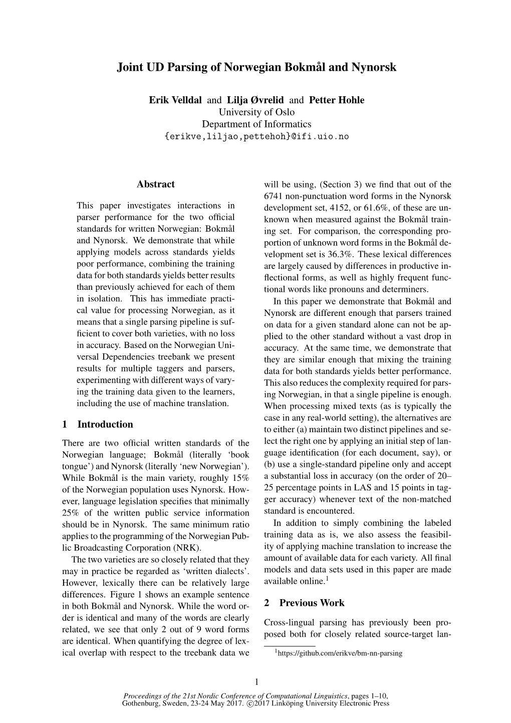 Joint UD Parsing of Norwegian Bokmål and Nynorsk