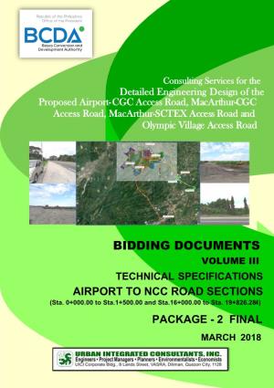 BIDDING DOCUMENTS VOLUME III TECHNICAL SPECIFICATIONS AIRPORT to NCC ROAD SECTIONS (Sta