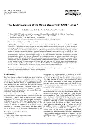 The Dynamical State of the Coma Cluster with XMM-Newton?
