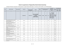 Notice for Appointment of Regular/Rural Retail Outlets Dealerships