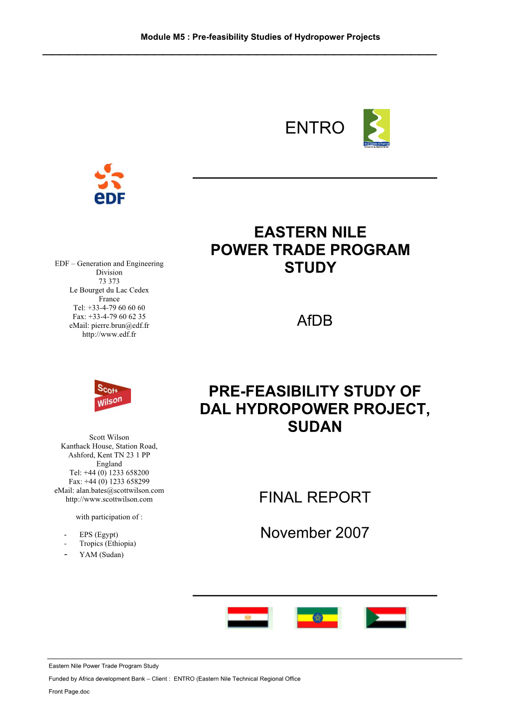 Pre-Feasibility Study of Dal Hydropower Project, Sudan