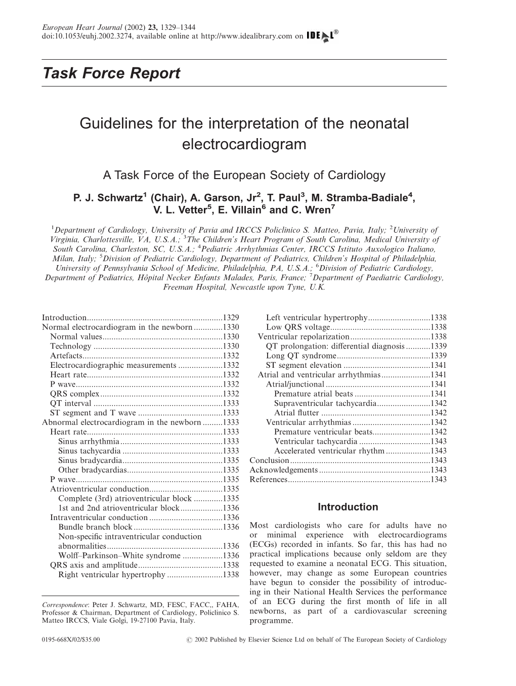 Guidelines for the Interpretation of the Neonatal Electrocardiogram