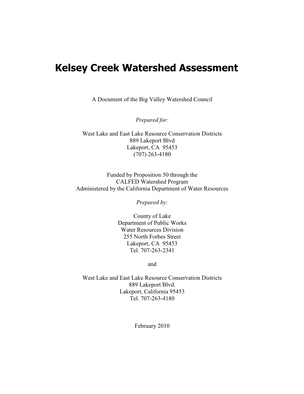 Kelsey Creek Watershed Assessment