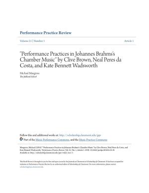 Performance Practices in Johannes Brahms's Chamber Music" by Clive Brown, Neal Peres Da Costa, and Kate Bennett Aw Dsworth Michael Musgrave the Juilliard School