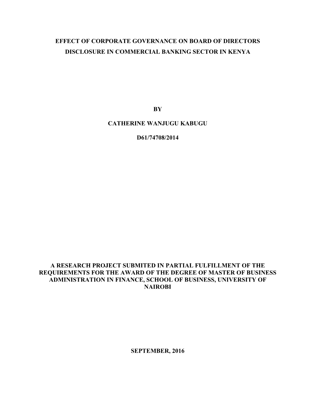 Effect of Corporate Governance on Board of Directors Disclosure in Commercial Banking Sector in Kenya