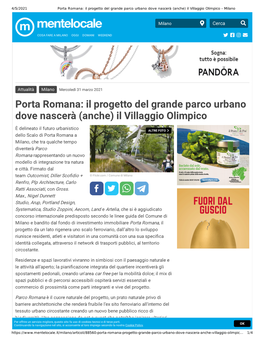 Porta Romana: Il Progetto Del Grande Parco Urbano Dove Nascerà (Anche) Il Villaggio Olimpico - Milano