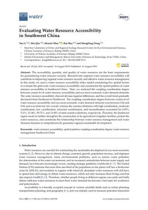 Evaluating Water Resource Accessibility in Southwest China