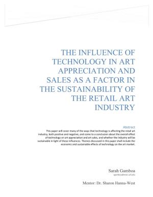 The Influence of Technology in Art Appreciation and Sales As a Factor in the Sustainability of the Retail Art Industry