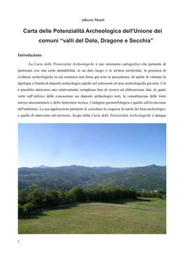 Carta Delle Potenzialità Archeologica Dell'unione Dei Comuni “Valli Del Dolo, Dragone E Secchia”