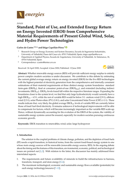 Standard, Point of Use, and Extended Energy Return on Energy Invested