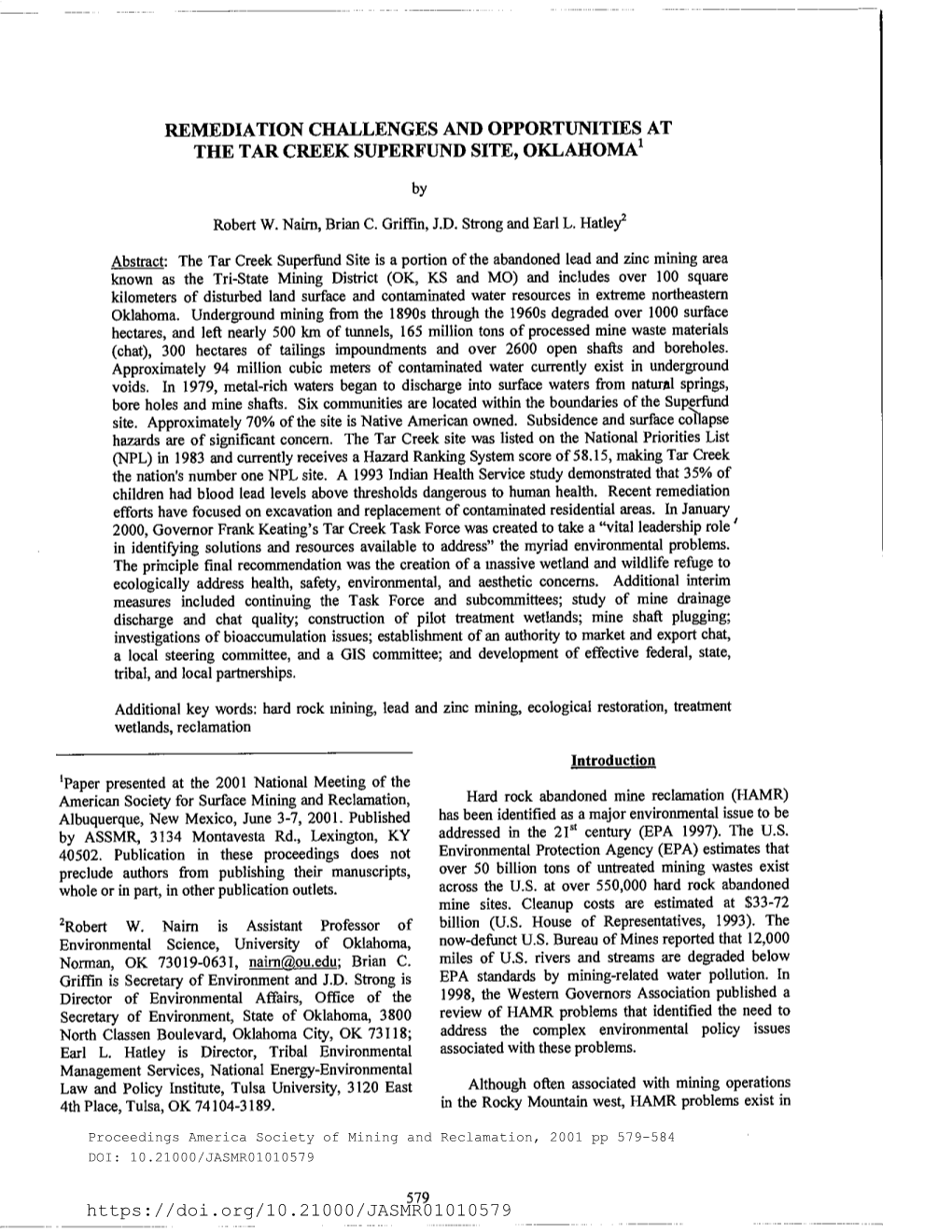 Remediation Challenges and Opportunities at the Tar Creek Superfund Site, Oklahoma1