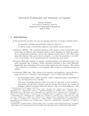 Inferential Evidentiality and Mirativity in Caquinte