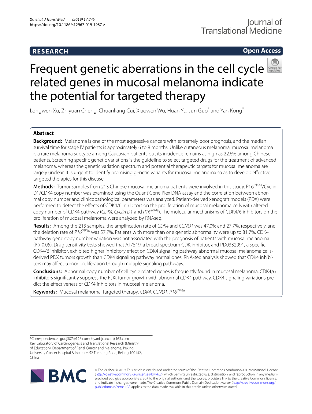 Frequent Genetic Aberrations in the Cell Cycle Related Genes in Mucosal