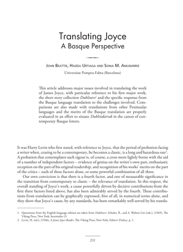 Translating Joyce a Basque Perspective R Jo H N Be a T T I E , Ha I Z E a Ur T I a G a a N D So N I a M