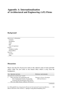 Appendix A: Internationalization of Architectural and Engineering (A/E) Firms