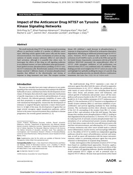 Impact of the Anticancer Drug NT157 on Tyrosine Kinase Signaling Networks Shih-Ping Su1,2, Efrat Flashner-Abramson3, Shoshana Klein3, Mor Gal3, Rachel S