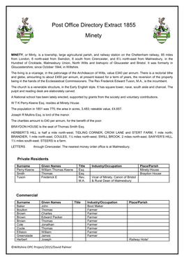 Post Office Directory Extract 1855 Minety