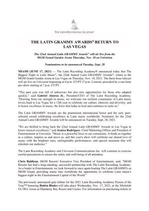 The Latin Grammy Awards® Return to Las Vegas