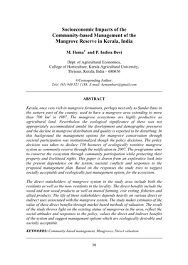 Socioeconomic Impacts of the Community-Based Management of the Mangrove Reserve in Kerala, India