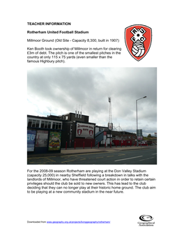 TEACHER INFORMATION Rotherham United Football Stadium Millmoor