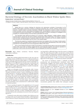 Bacterial Etiology of Necrotic Arachnidism in Black Widow Spider