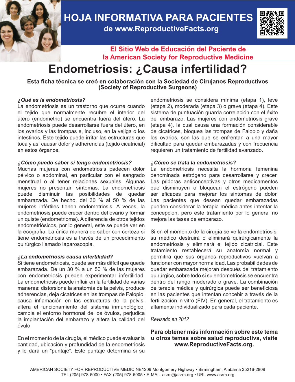 Endometriosis: ¿Causa Infertilidad? Esta Ficha Técnica Se Creó En Colaboración Con La Sociedad De Cirujanos Reproductivos (Society of Reproductive Surgeons)