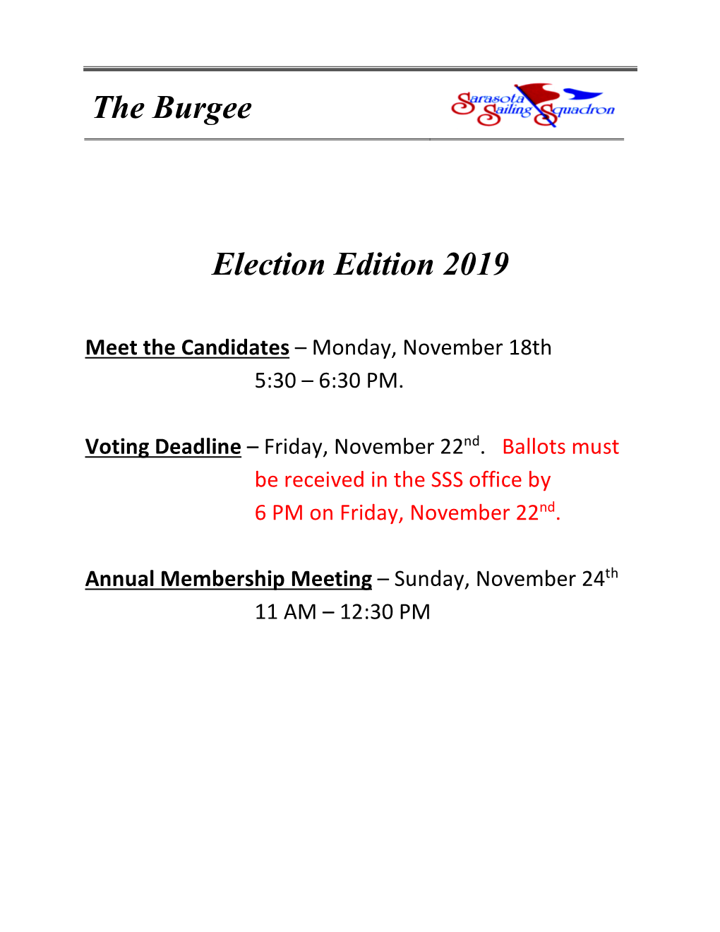 The Burgee – Election Edition 2019