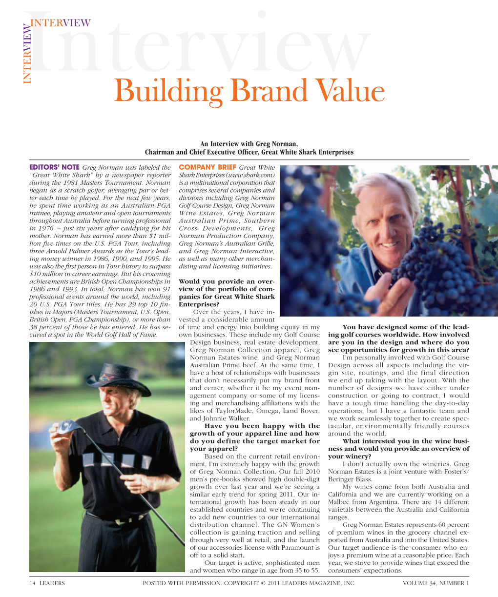 To Download a PDF of an Interview with Greg Norman, Chairman and Chief Executive