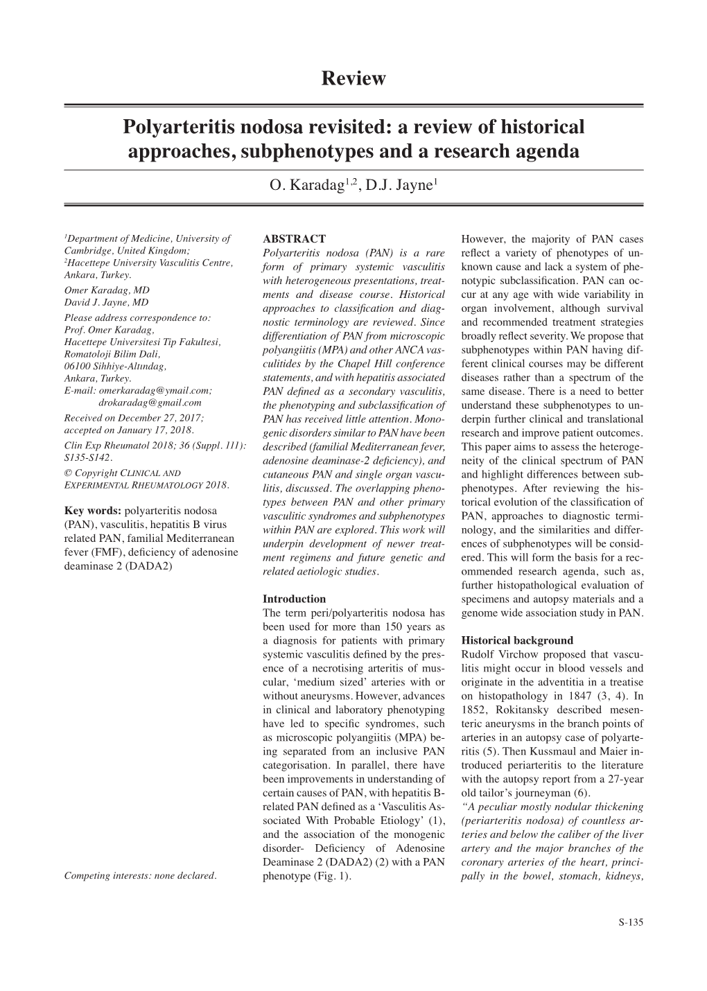 Review Polyarteritis Nodosa Revisited