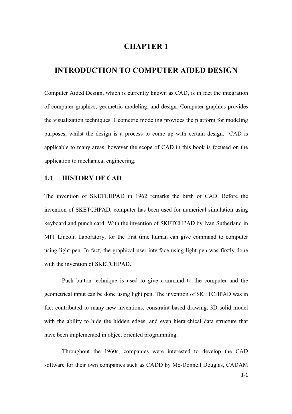 Chapter 1 Introduction to Computer Aided Design