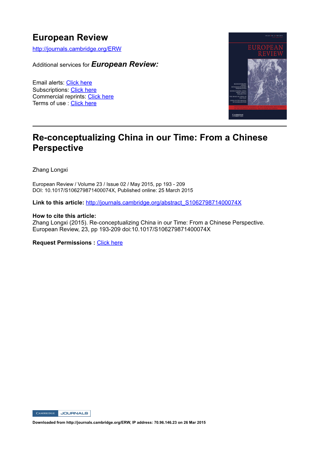 Re-Conceptualizing China in Our Time: from a Chinese Perspective»