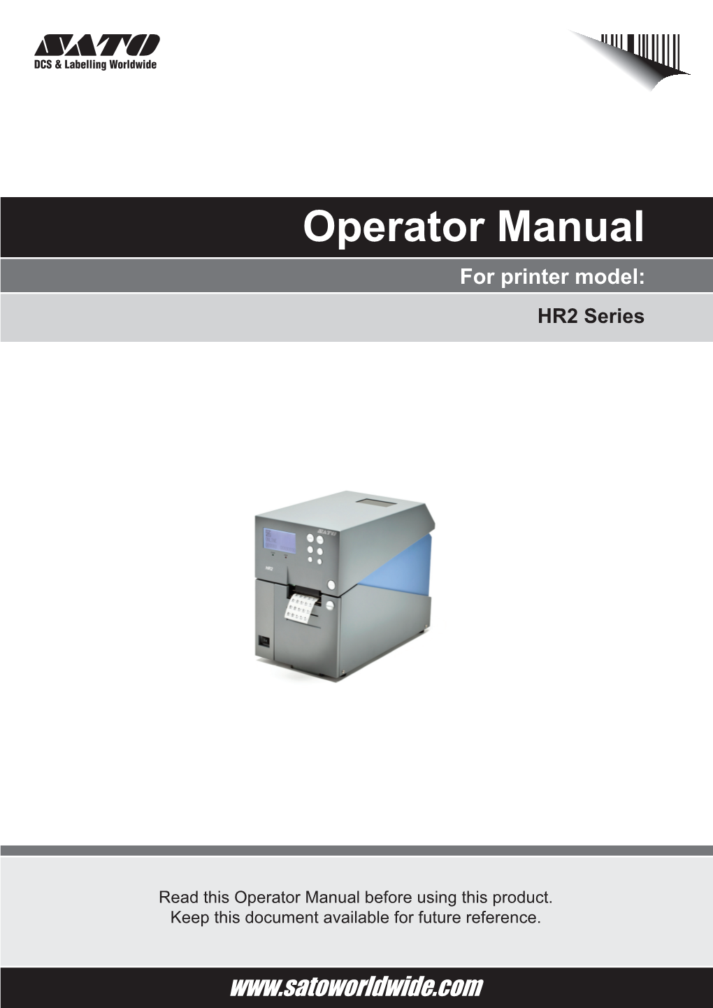 Operator Manual for Printer Model: HR2 Series