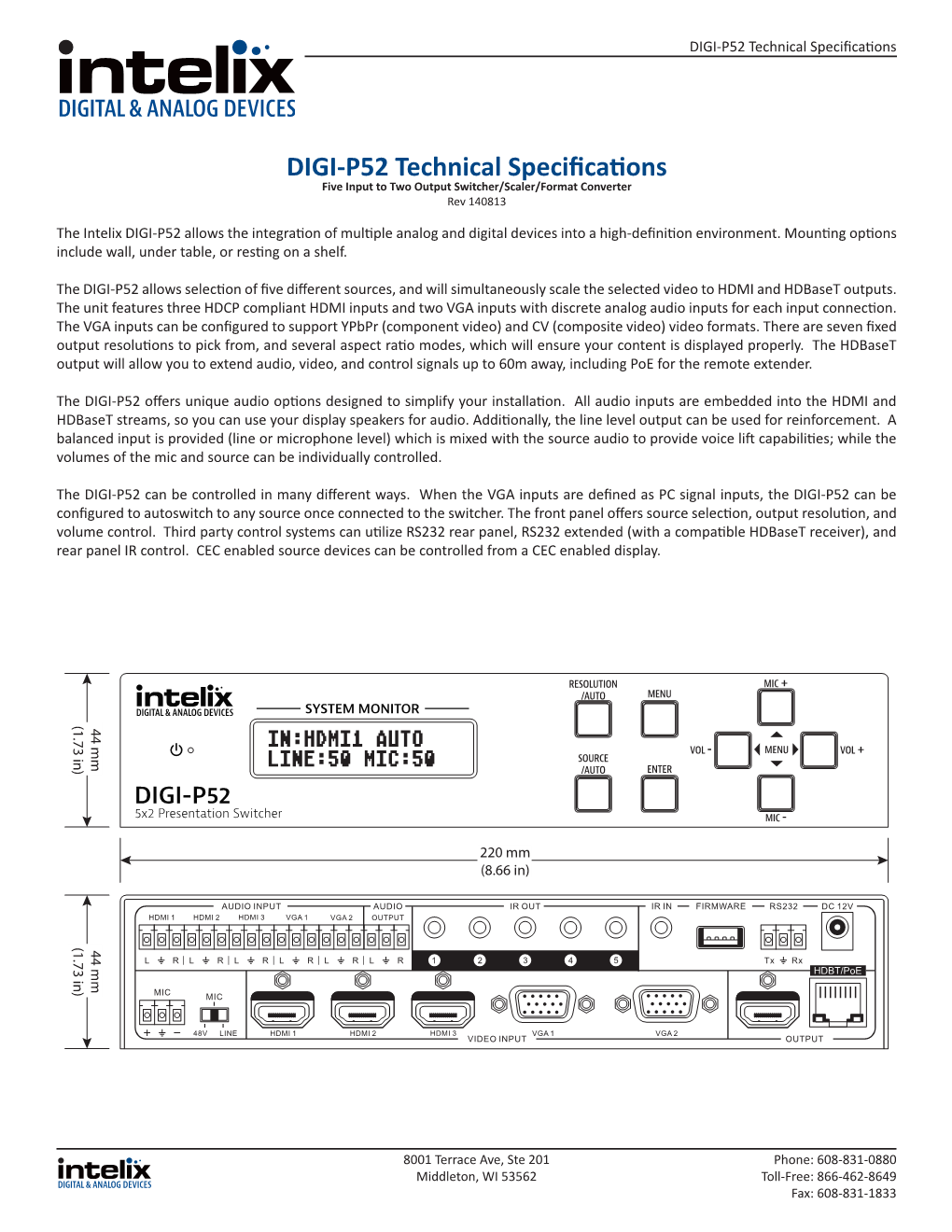 Intelix DIGI-P52 Specifications (PDF)