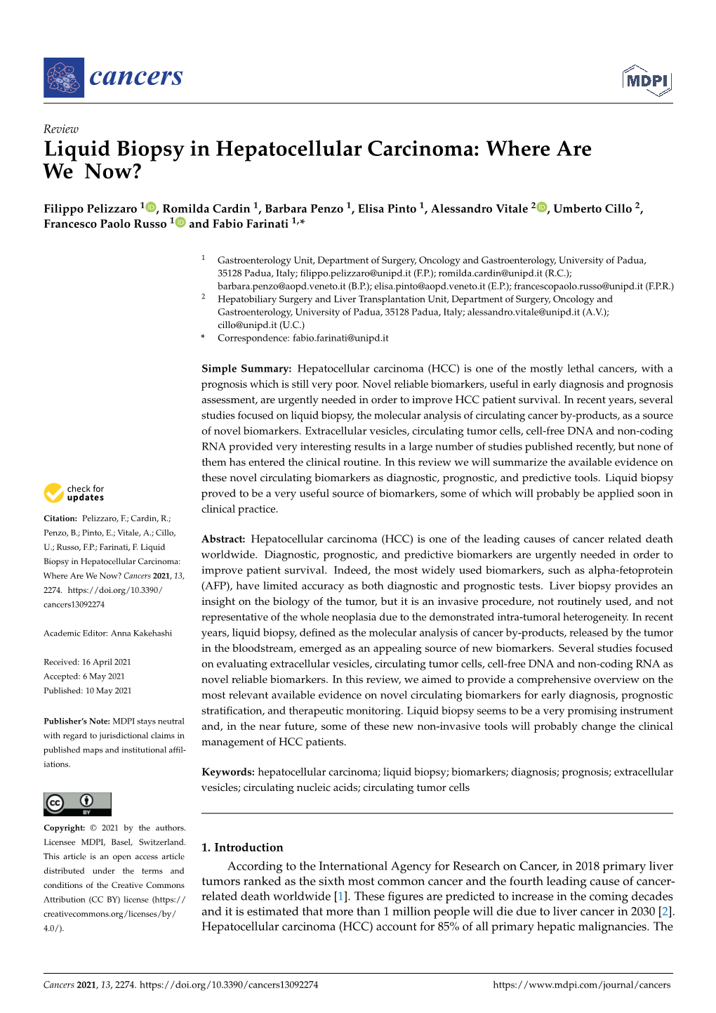 Liquid Biopsy in Hepatocellular Carcinoma: Where Are We Now?