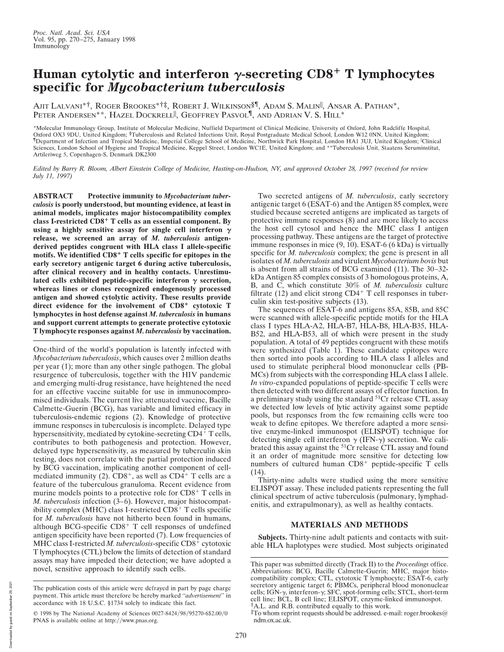 Secreting CD8 T Lymphocytes Specific for Mycobacterium