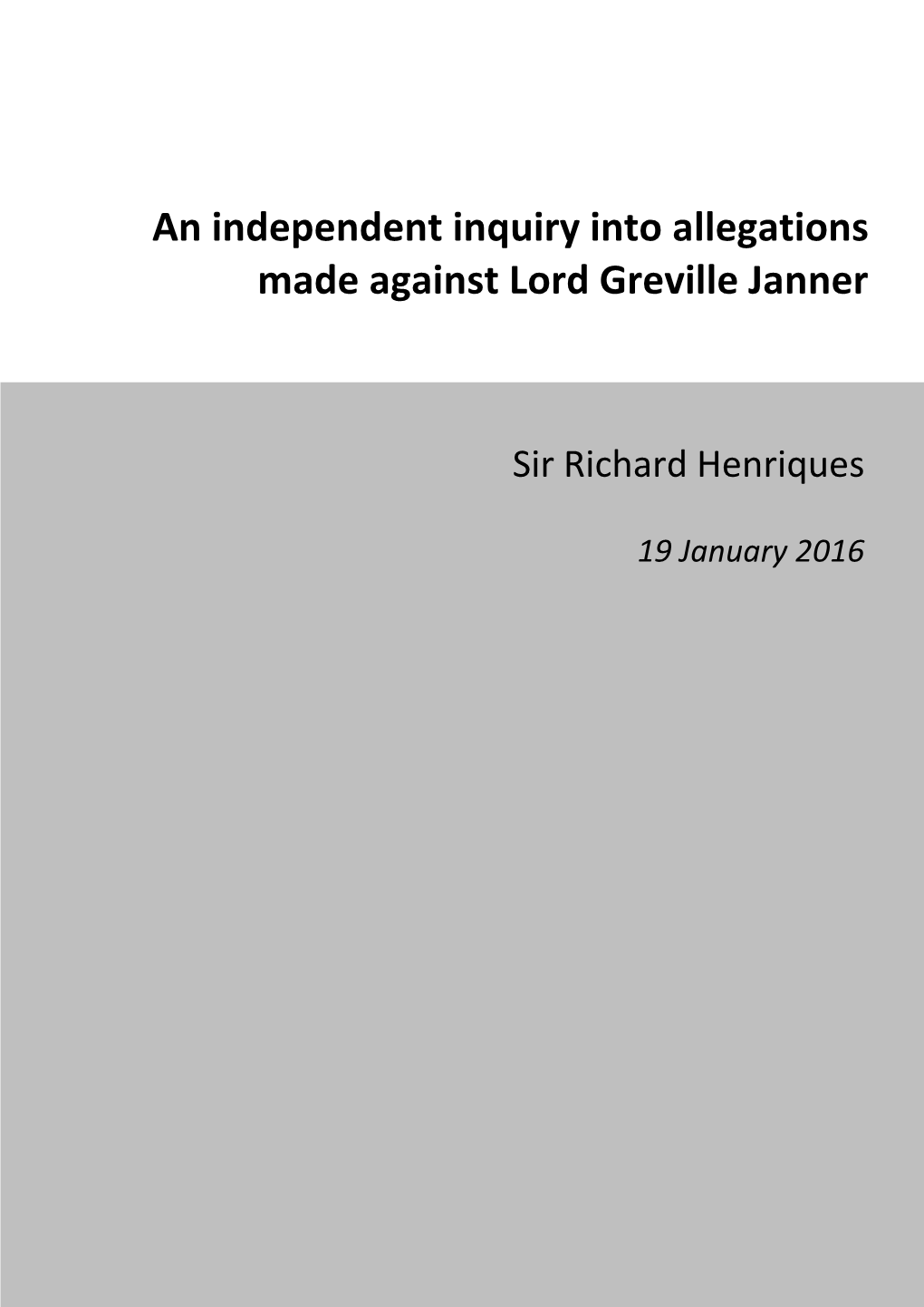 An Independent Inquiry Into Allegations Made Against Lord Greville Janner