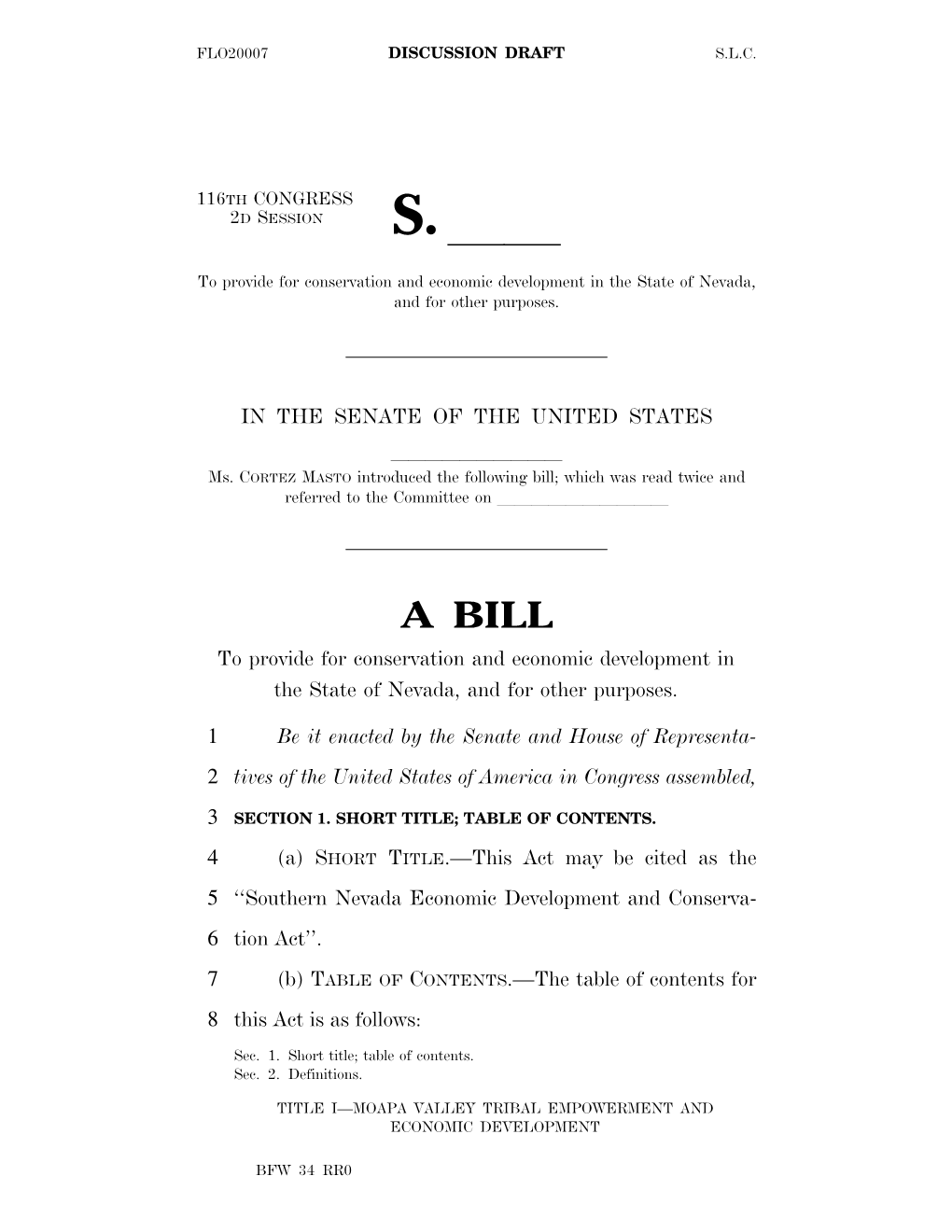 The Discussion Draft of the Southern Nevada Economic