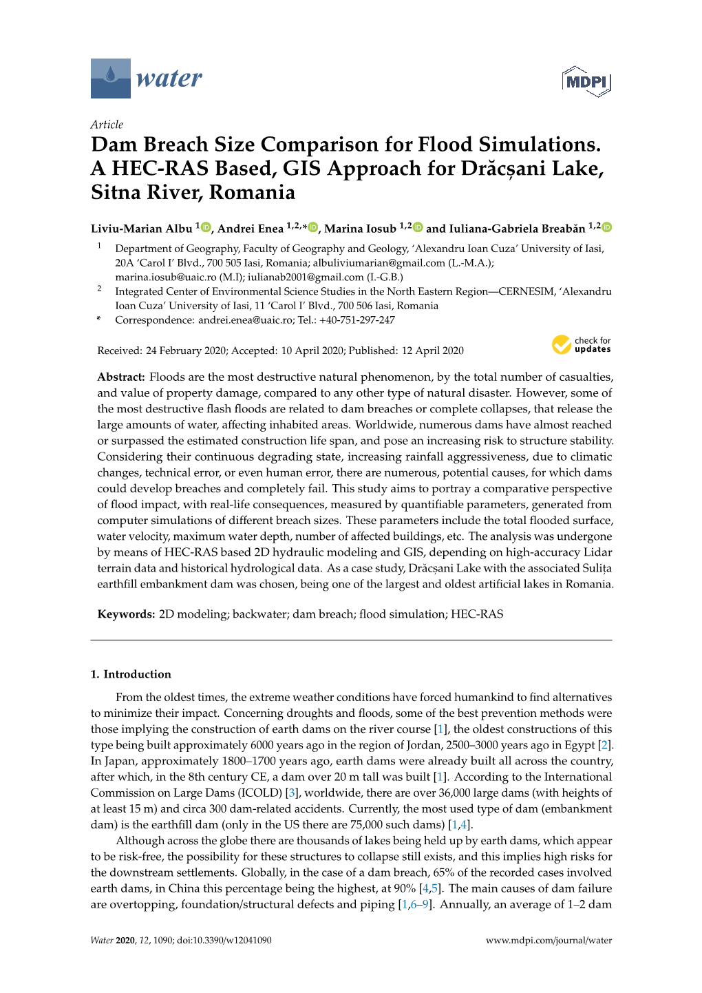 Dam Breach Size Comparison for Flood Simulations. a HEC-RAS Based, GIS Approach for Drăcs, Ani Lake, Sitna River, Romania