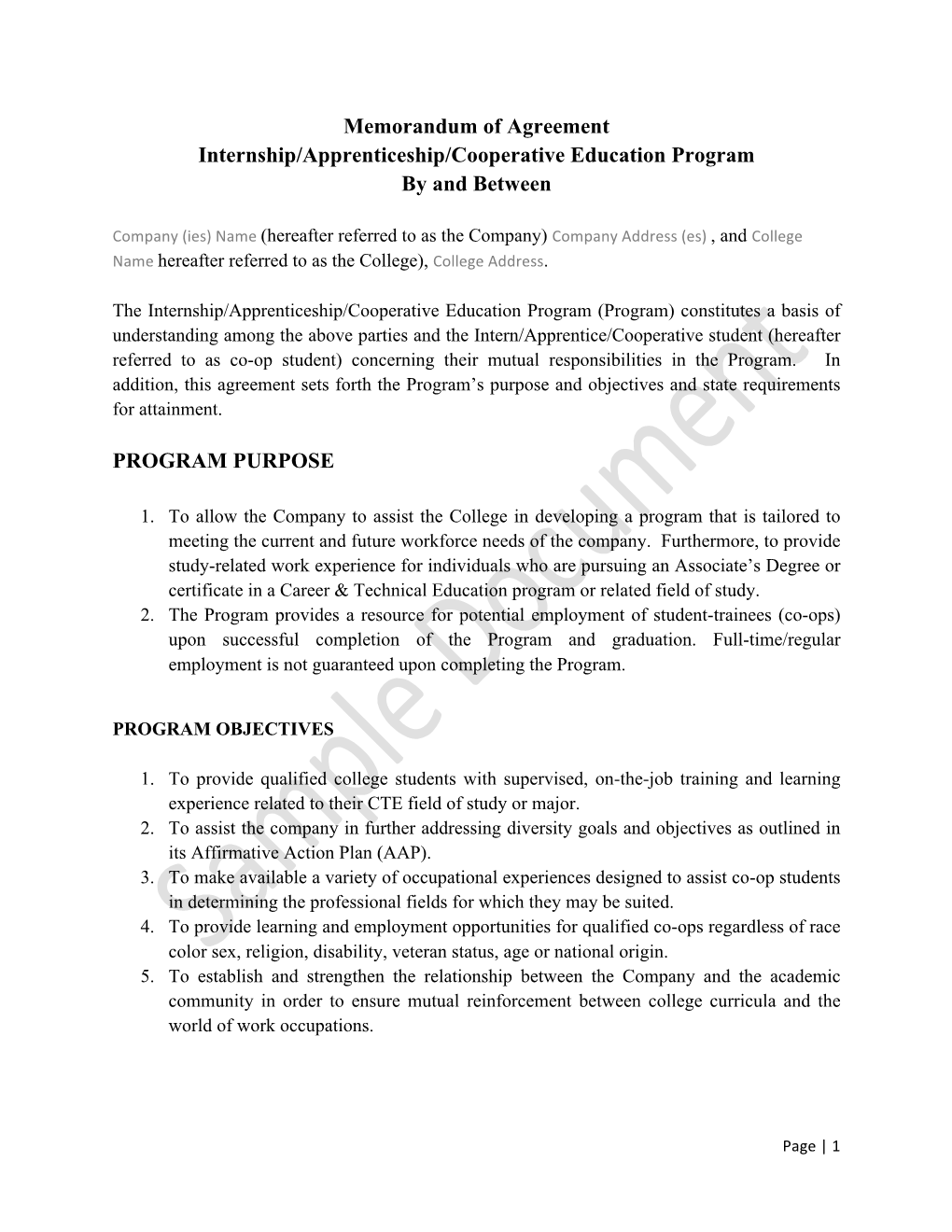 Work-Based Learning MOU Template