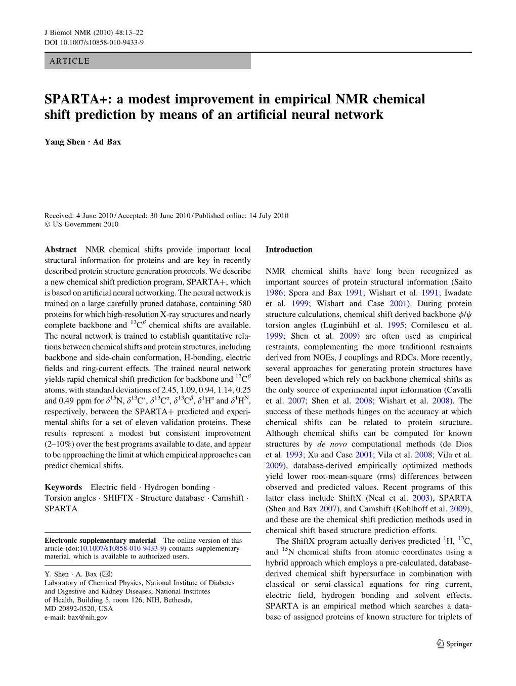 A Modest Improvement in Empirical NMR Chemical Shift Prediction by Means of an Artiﬁcial Neural Network