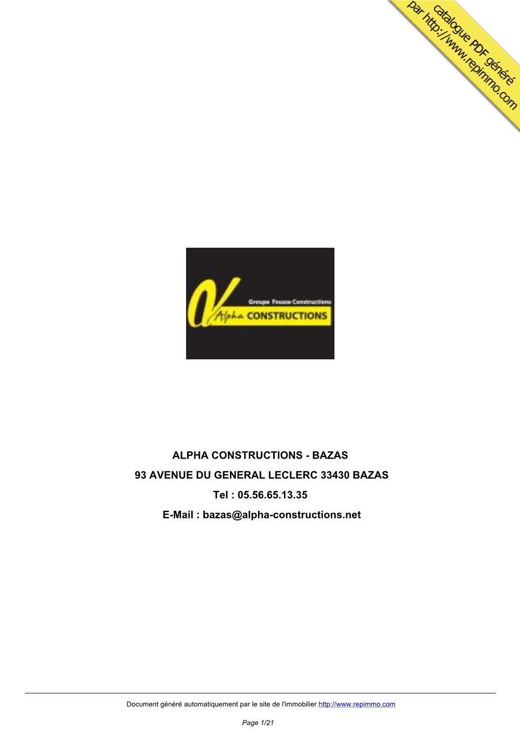 Catalogue Immobilier ALPHA CONSTRUCTIONS