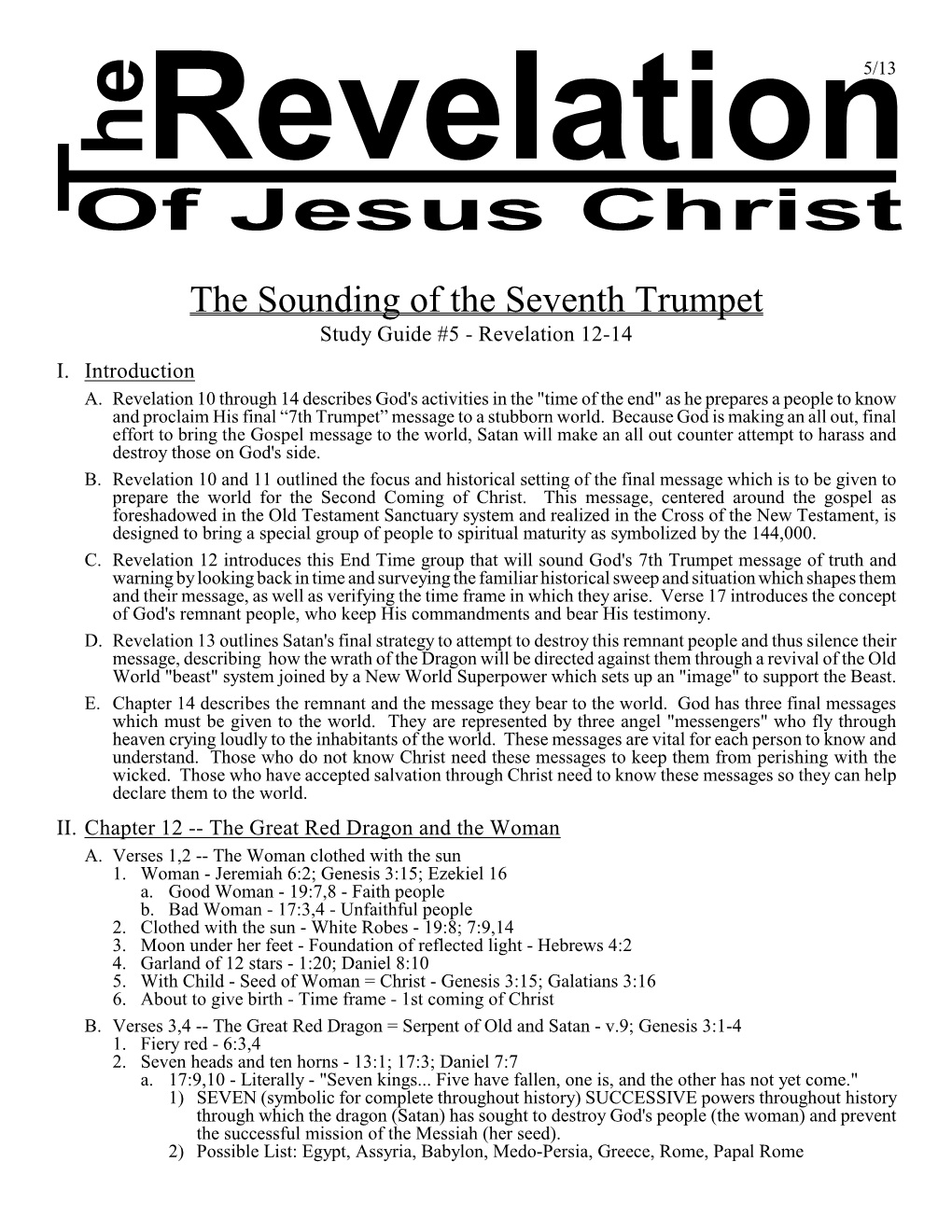 The Sounding of the Seventh Trumpet Study Guide #5 - Revelation 12-14 I