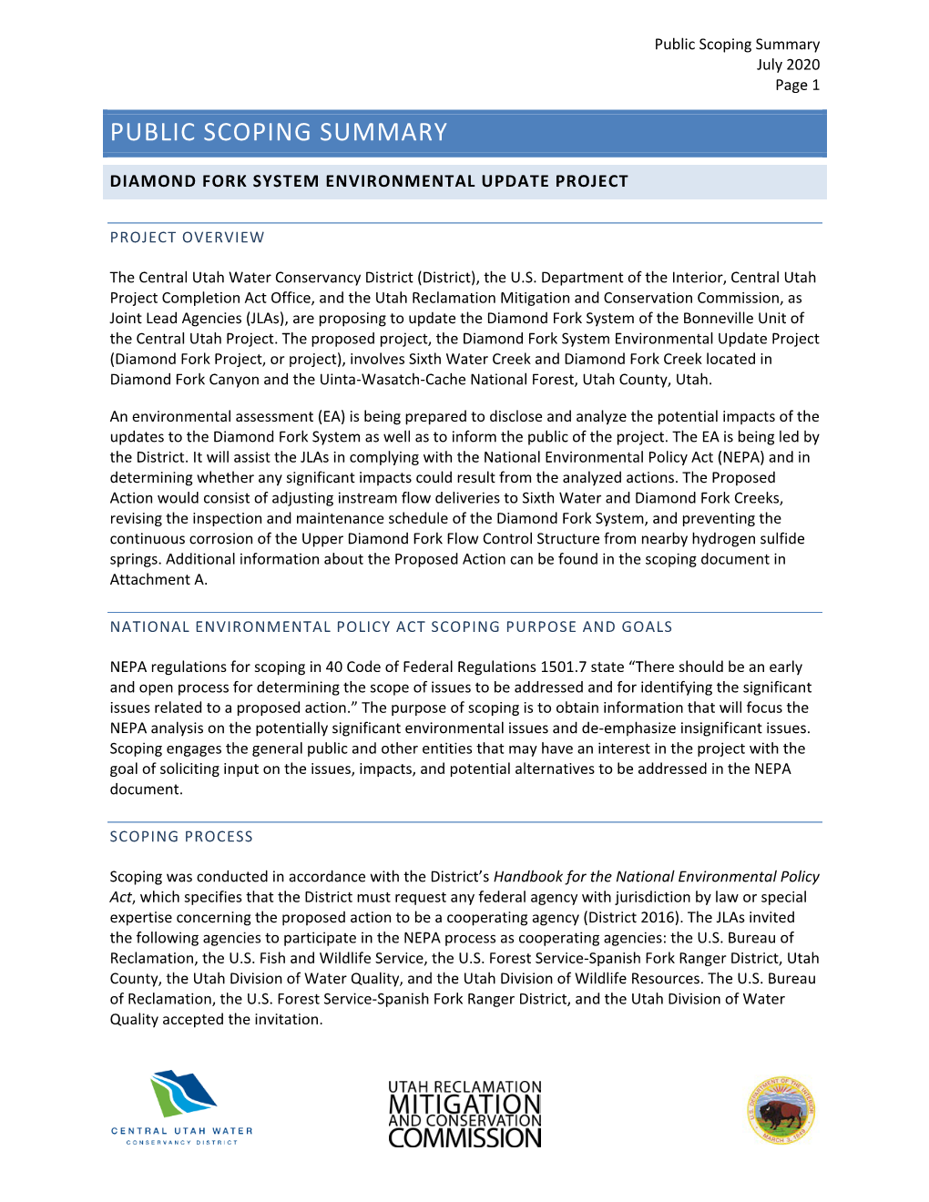 Public Scoping Summary July 2020 Page 1 PUBLIC SCOPING SUMMARY