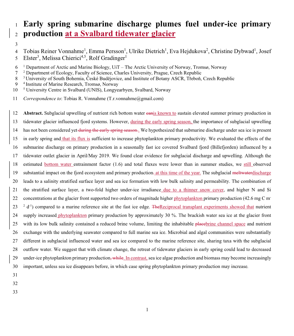 Early Spring Submarine Discharge Plumes Fuel Under-Ice Primary