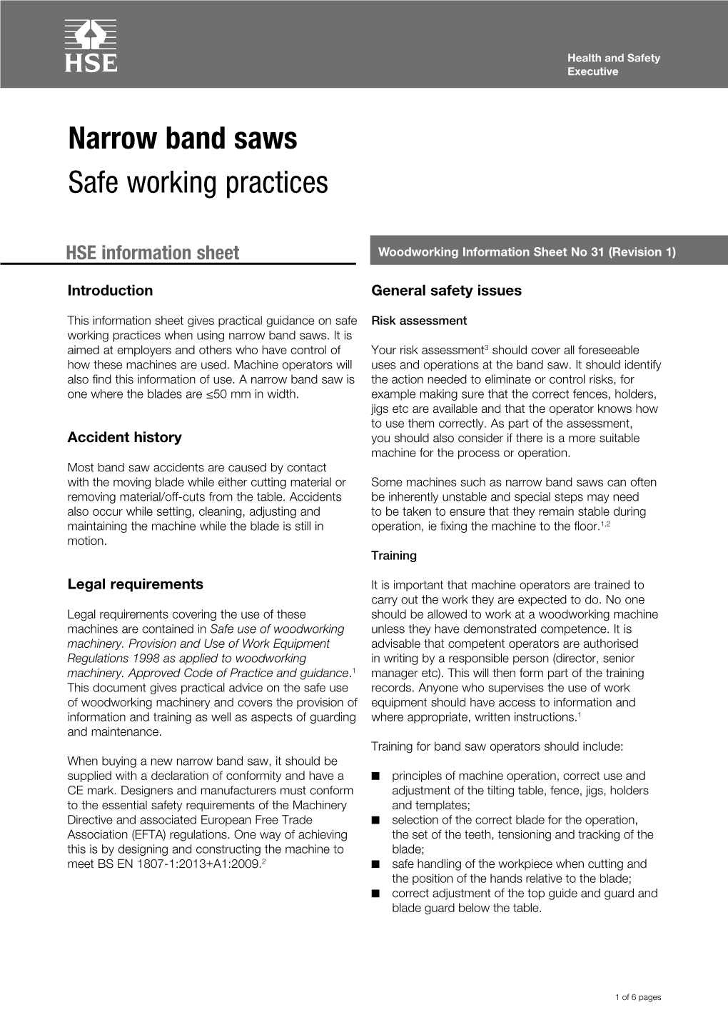 Narrow Band Saws: Safe Working Practices WIS31