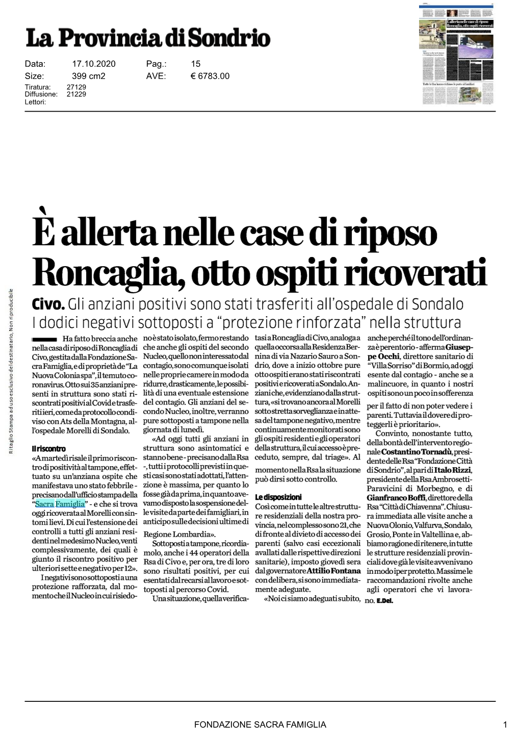 È Allerta Nelle Case Di Riposo Roncaglia, Otto Ospiti Ricoverati Civo